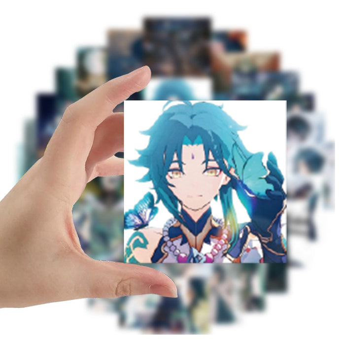 Genshin Impact Xiao Stickers: Stylish and Waterproof: teal, green anime-style fantasy characters, anime, fantasy, illustrated