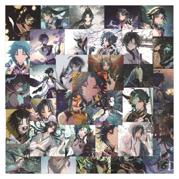 Genshin Impact Xiao Stickers: Stylish and Waterproof: teal, green anime-style fantasy characters, anime, fantasy, illustrated