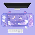 "Ghost Cat" Halloween Desk Mat: purple, lavender Halloween-themed cats and ghosts, kawaii cartoon style