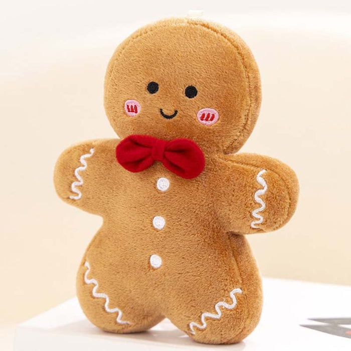 Gingerbread Man Plush Toy: Festive, Whimsical, Soft: light brown, red gingerbread person, cute cartoon/kawaii style