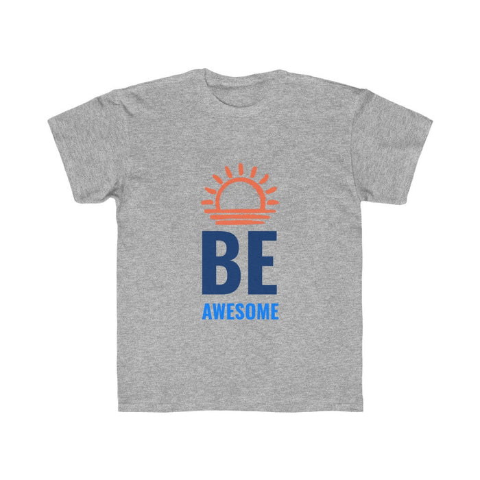 Girls' Awesome Tee: light gray, orange sun theme, minimal graphic style