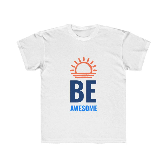 Girls' Awesome Tee: light gray, orange sun theme, minimal graphic style