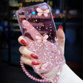Glittery Butterfly Patterned Protective Cover: transparent pink, pink butterflies, kawaii style