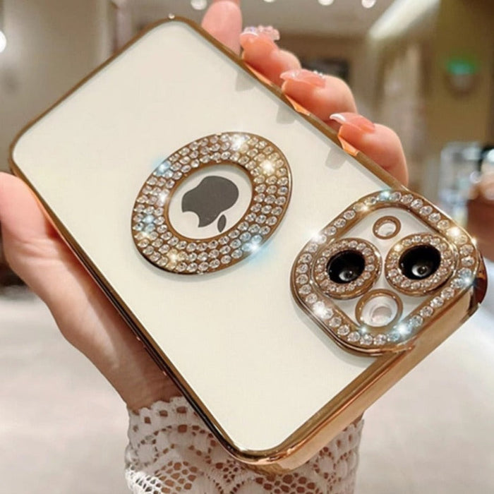 Glittery Deluxe iPhone Case: cream, rose gold smartphone case, glamorous, decorative style