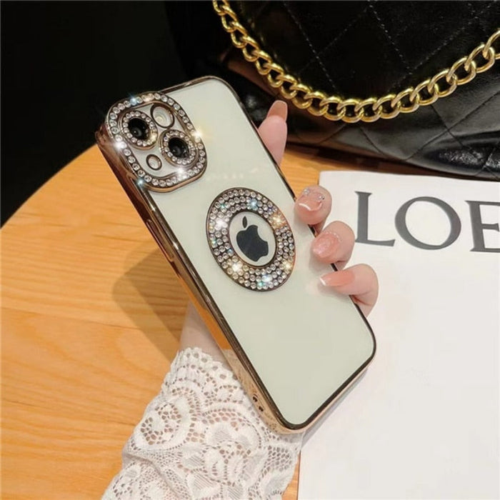 Glittery Deluxe iPhone Case: cream, rose gold smartphone case, glamorous, decorative style