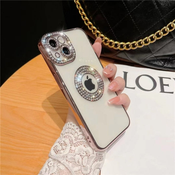 Glittery Deluxe iPhone Case: cream, rose gold smartphone case, glamorous, decorative style