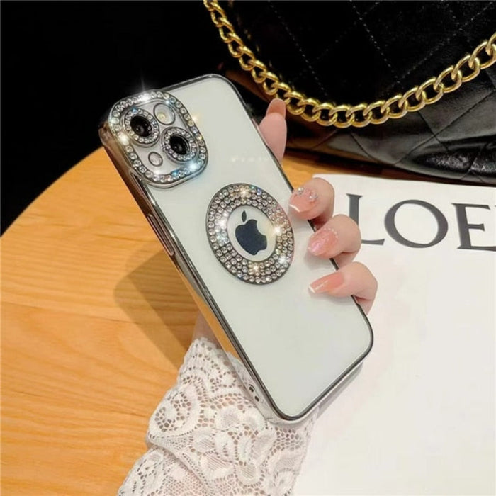 Glittery Deluxe iPhone Case: cream, rose gold smartphone case, glamorous, decorative style