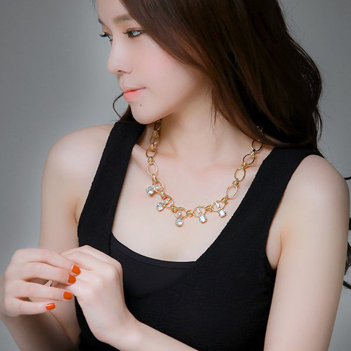 Gold Chain Necklace with Crystal Embellishments: gold, clear necklace, dressy style