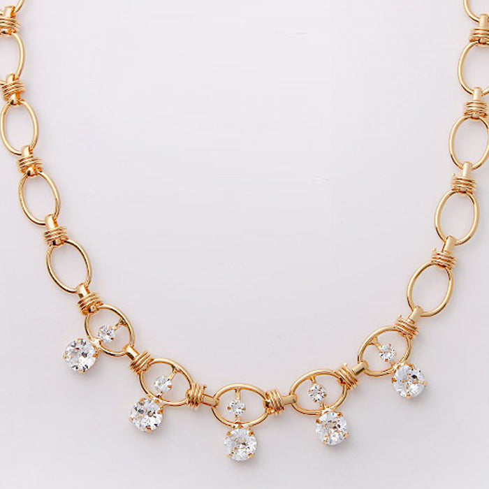 Gold Chain Necklace with Crystal Embellishments: gold, clear necklace, dressy style