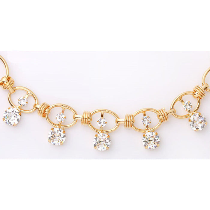 Gold Chain Necklace with Crystal Embellishments: gold, clear necklace, dressy style