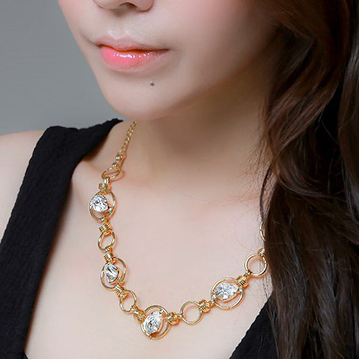 Gold Crystal Mika Necklace: gold, clear necklace, ornate style