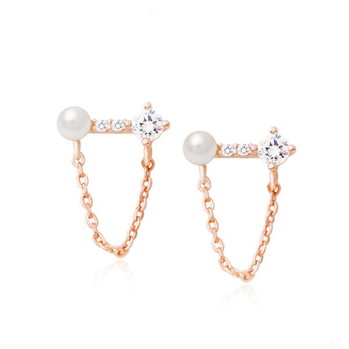 Gold-Plated Clara Chain Hoop Earrings: rose gold, white pair of earrings, delicate, elegant style