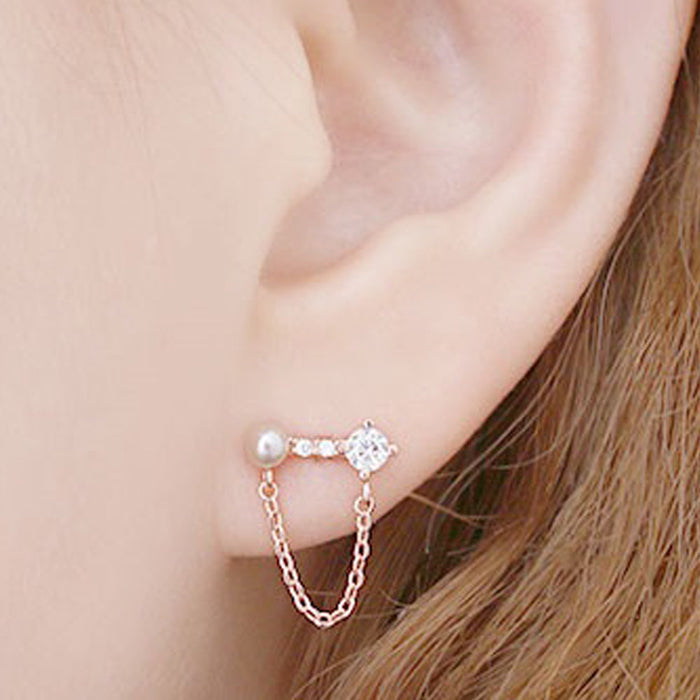 Gold-Plated Clara Chain Hoop Earrings: rose gold, white pair of earrings, delicate, elegant style