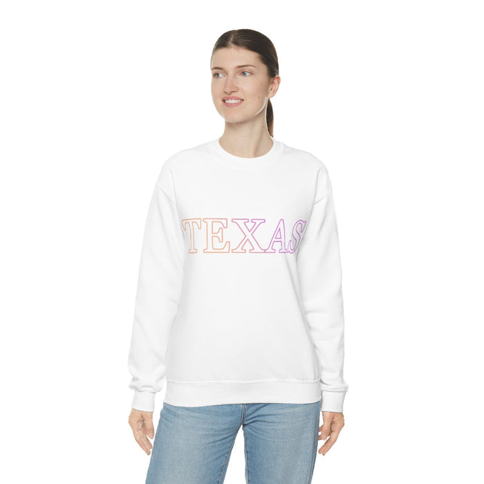 Gradient Crewneck Sweatshirt for Women in Texas Design: black, pink Texas text theme, casual streetwear style