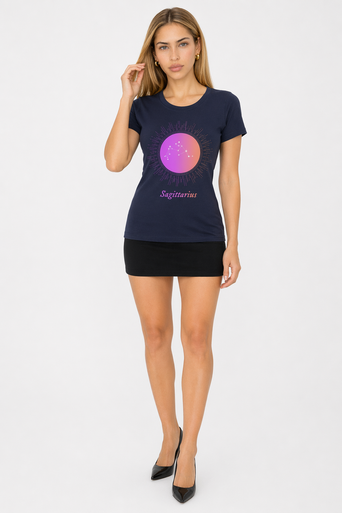 Gradient Zodiac T-Shirt for Women: Embrace Your Inner SAGITTARIUS! Navy