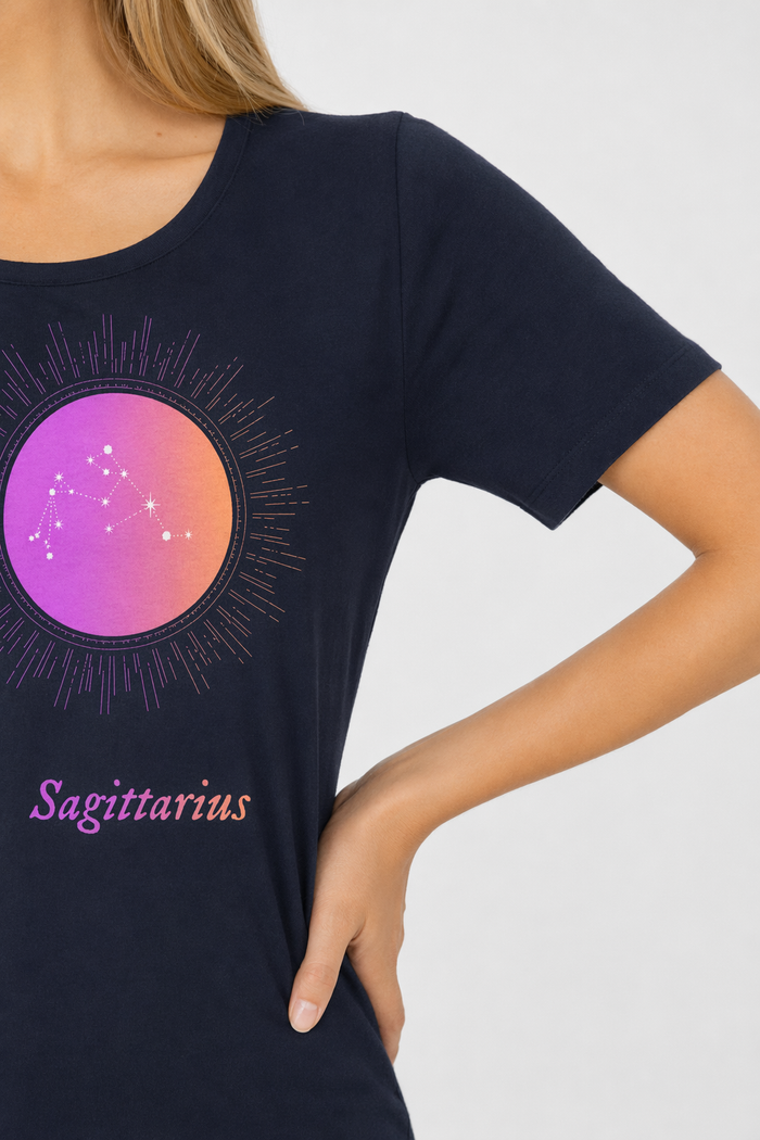 Gradient Zodiac T-Shirt for Women: Embrace Your Inner SAGITTARIUS! Navy