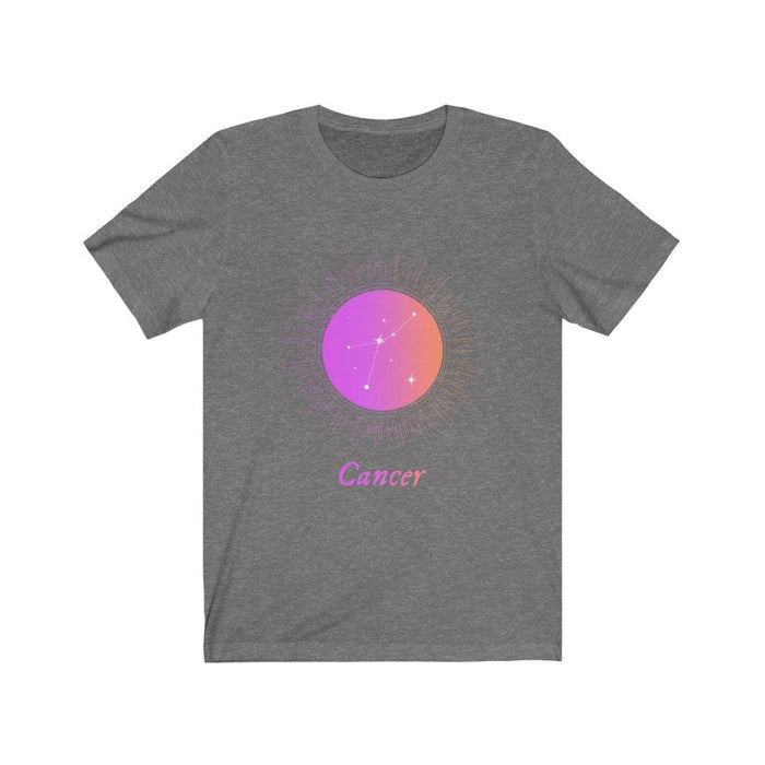 Gradient Zodiac T-Shirt for Women: Embracing the Power of Femininity: black, purple Cancer zodiac sign, celestial graphic sty