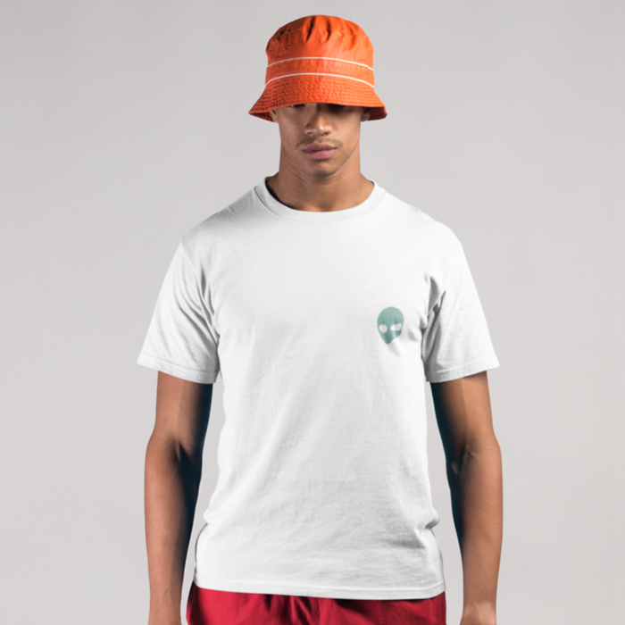 Graphic T-Shirt Featuring an Extraterrestrial Back Design: light gray, black alien head, graphic streetwear style