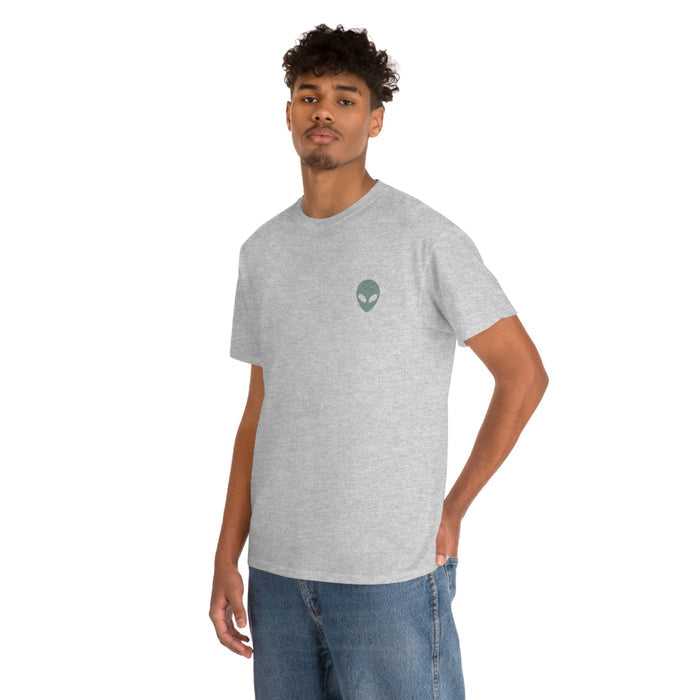 Graphic T-Shirt Featuring an Extraterrestrial Back Design: light gray, black alien head, graphic streetwear style