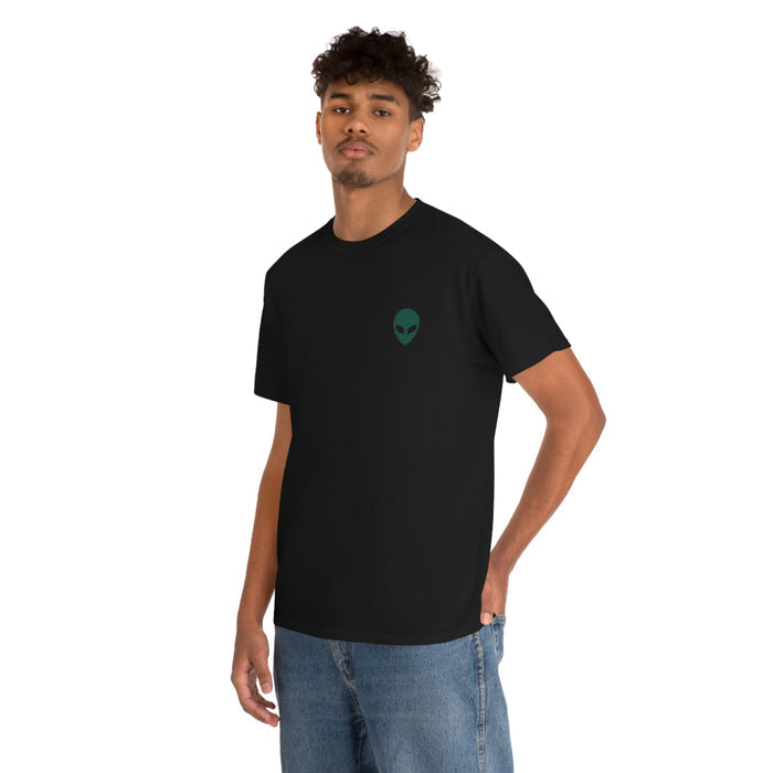 Graphic T-Shirt Featuring an Extraterrestrial Back Design: light gray, black alien head, graphic streetwear style