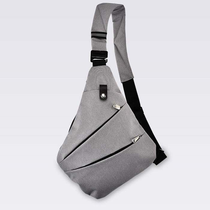 Gray Crossbody Bag with Waterproof Triangle Design on the Side: light gray, black backpack, minimal urban style