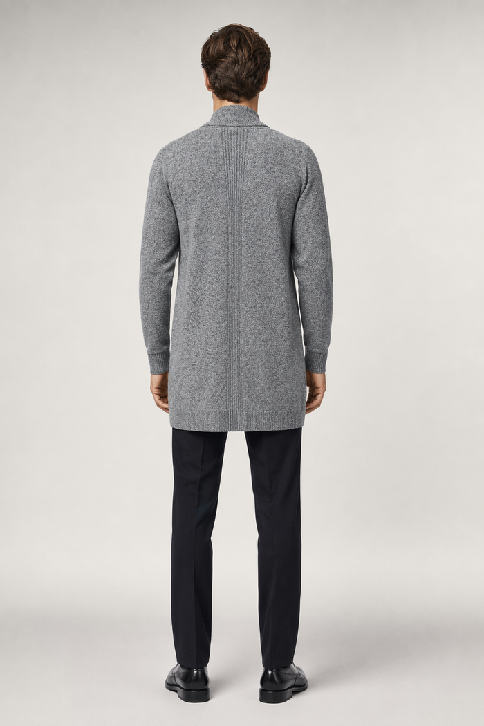 Gray Mid Length Shawl Collar Cardigan for Men Default