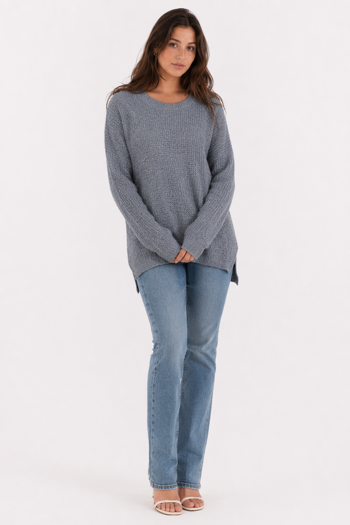 Gray Round Neck Women's Sweater with a Comfortable Fit Default