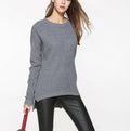 Gray Round Neck Women's Sweater with a Comfortable Fit: gray long-sleeve knit sweater, minimal casual style