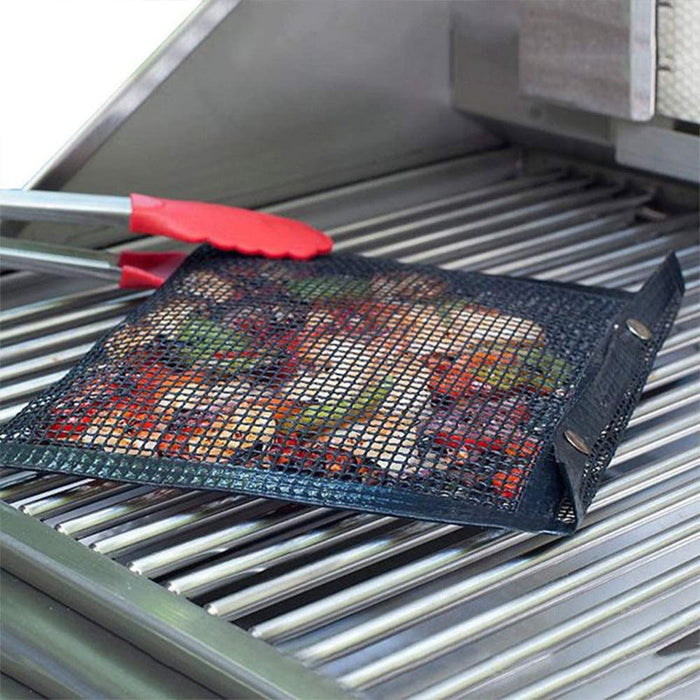 Grill and Bake Mesh Bag Set with Non-Stick Surface: black, silver mesh grilling basket, functional grill accessory style