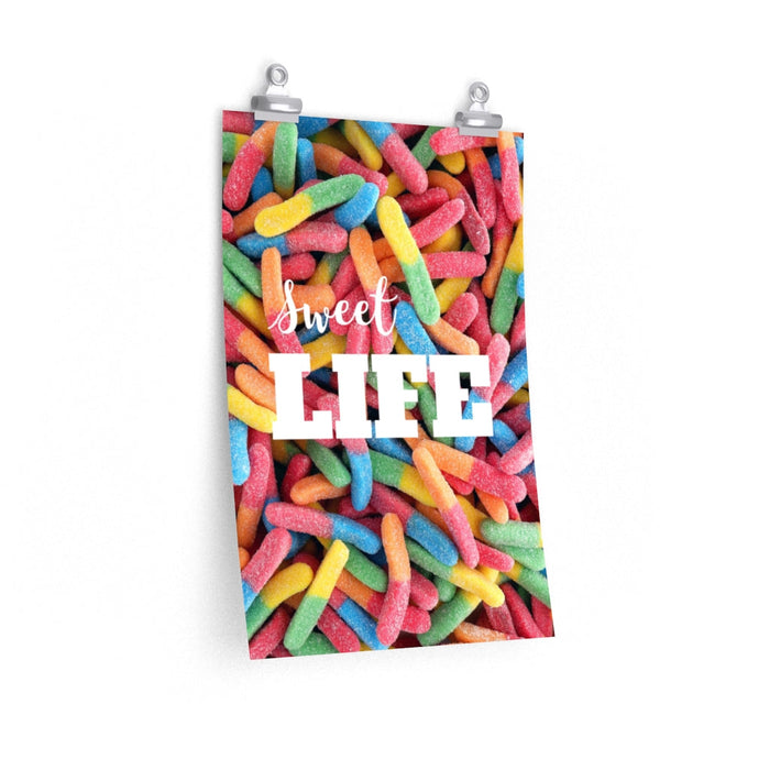 Gummy Candy Poster, Indulge in the Delightful World of Sweetness: pink, red multicolored gummy worm candy, colorful playful c