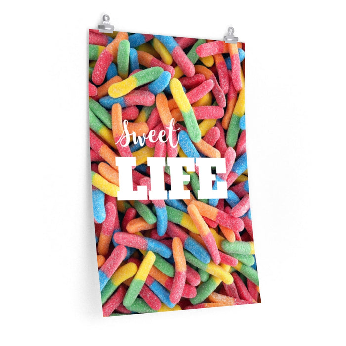 Gummy Candy Poster, Indulge in the Delightful World of Sweetness: pink, red multicolored gummy worm candy, colorful playful c
