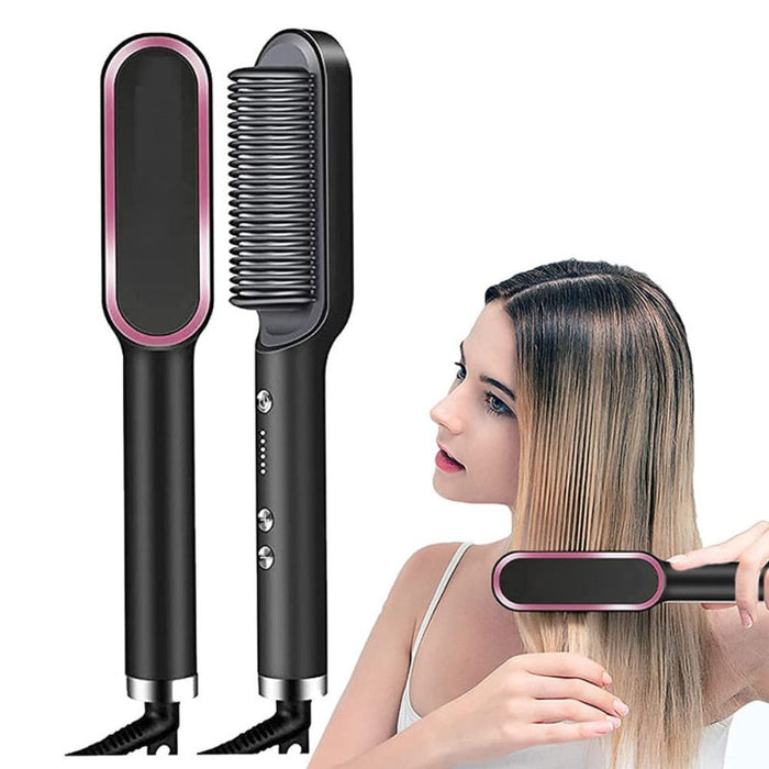 Hair Iron by Coseey: black, pink electric hair straightening brush, modern minimal style
