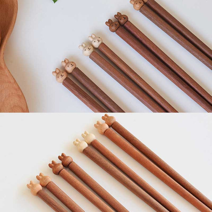Handmade Bunny Chopsticks, Unique Gift Idea: brown, dark brown bear characters, cute cartoon style
