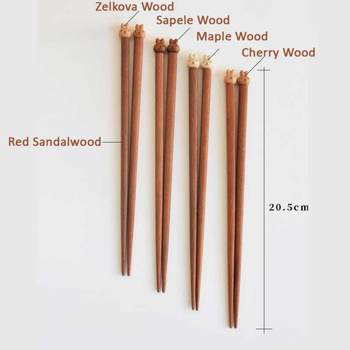 Handmade Bunny Chopsticks, Unique Gift Idea: brown, dark brown bear characters, cute cartoon style