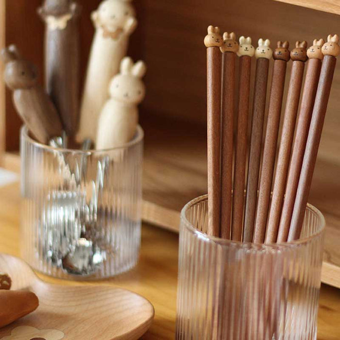 Handmade Bunny Chopsticks, Unique Gift Idea: brown, dark brown bear characters, cute cartoon style