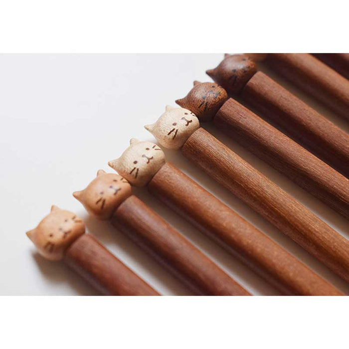Handmade Cat Chopsticks for Cat Lovers: brown, tan cat, cute cartoon style