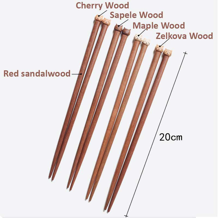 Handmade Cat Chopsticks for Cat Lovers: brown, tan cat, cute cartoon style