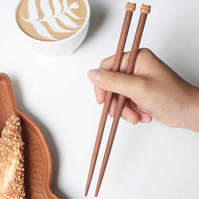 Handmade Cat Chopsticks for Cat Lovers: brown, tan cat, cute cartoon style