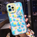 Happy Smile Cartoon Splash Paint iPhone Case: transparent, turquoise blue smiley face theme, playful cartoon kawaii style