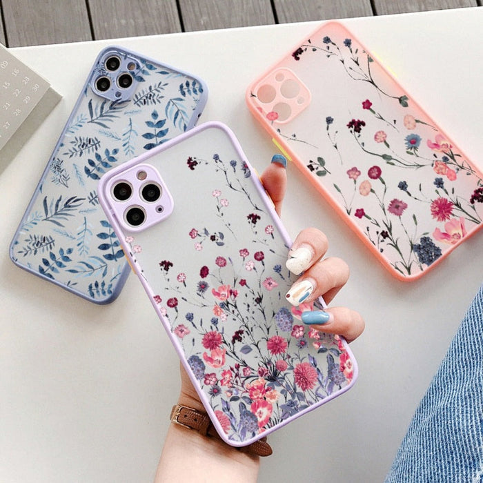 Hard Cover iPhone Case with a Floral Design: pink, lavender floral botanical pattern, botanical, feminine, decorative style