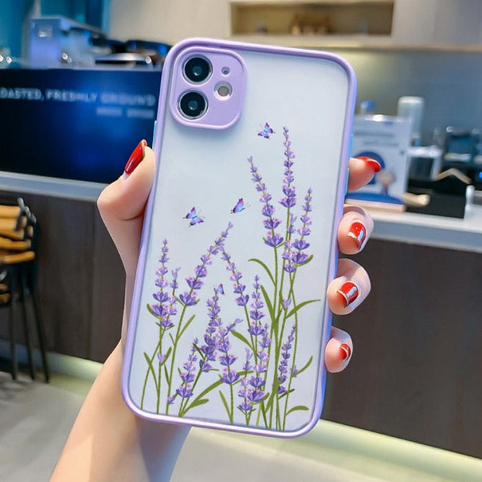 Hard Cover iPhone Case with a Floral Design: pink, lavender floral botanical pattern, botanical, feminine, decorative style