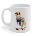 Hawaiian Shirt Shiba Inu Mug: white, tan Shiba Inu dog, cartoon-like novelty graphic style