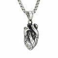 Heart Pendant Necklace, Showcase Your Love for Anatomy!: silver, dark gray anatomical human heart, realistic anatomical style