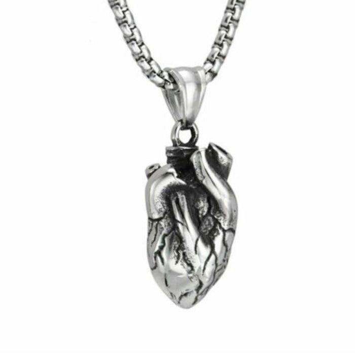 Heart Pendant Necklace, Showcase Your Love for Anatomy!: silver, dark gray anatomical human heart, realistic anatomical style