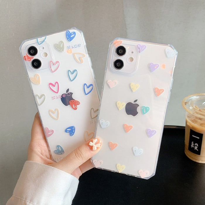 Heart-Shaped Clear iPhone Case for Maximum Protection: transparent, pastel pink heart theme, kawaii style