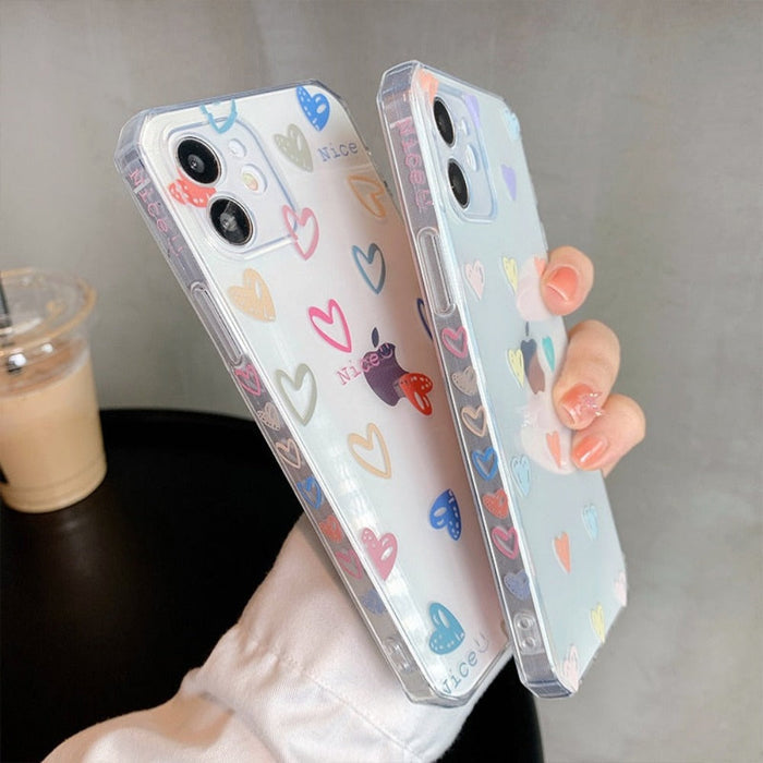 Heart-Shaped Clear iPhone Case for Maximum Protection: transparent, pastel pink heart theme, kawaii style