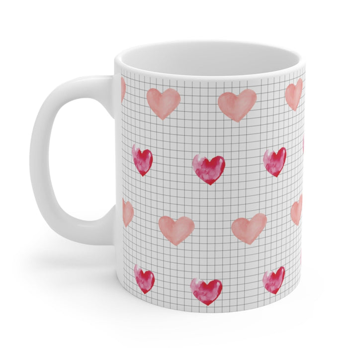 Heartfelt Float Logo Cup: white, light pink heart theme, cute minimalist style