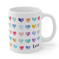 Hearts Galore Mug: white, pink hearts/love theme, cute watercolor graphic style