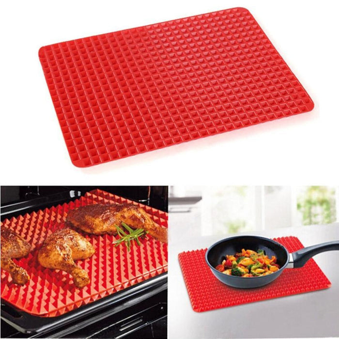 Heat Resistant Non-Stick Silicone Cooking Mat Set (2 Pieces): golden brown, dark brown roasted chicken, food product photo st