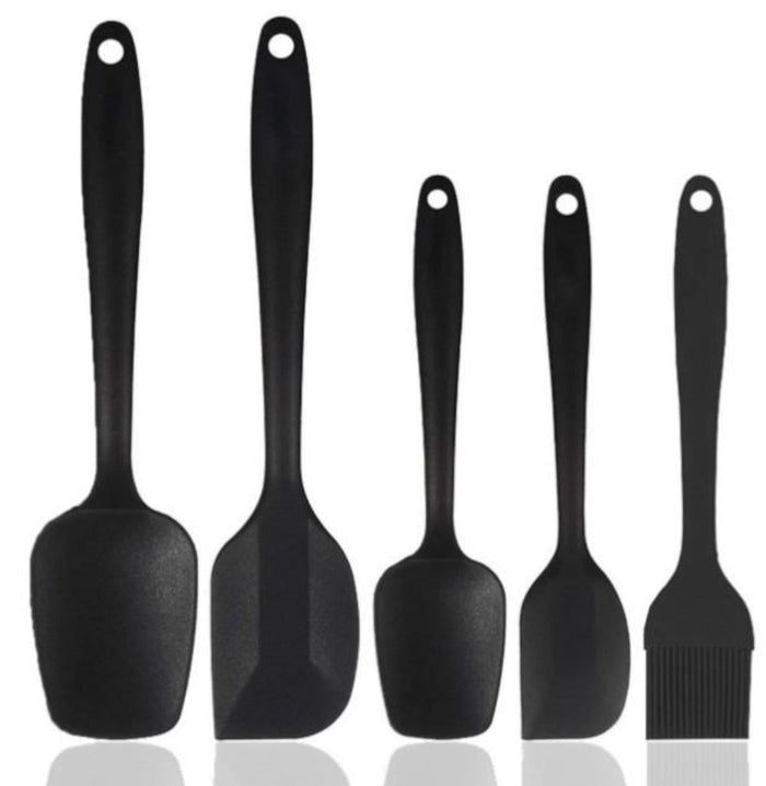 Heat Resistant Silicone Kitchen Cooking Utensils Set, 5 Piece Collection: red silicone spatula, minimal style